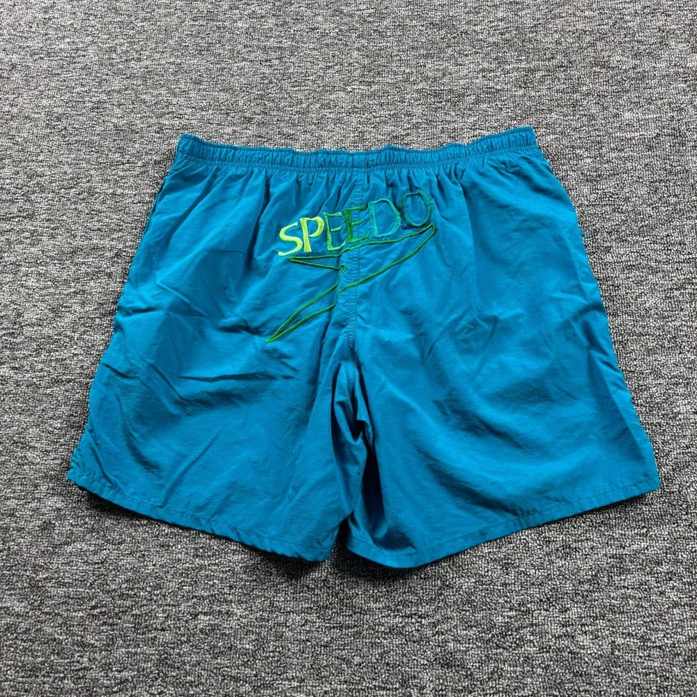 Vintage 1990s Speedo Embroidered Logo Board Shorts Teal Blue Mens Size Medium